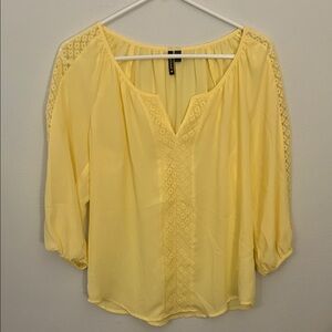HeartSoul Soft Yellow Blouse with Lace Accents